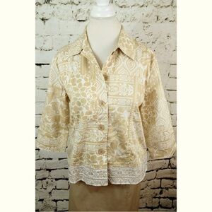 Drapers & Damons Petite White and Khaki Button Front Blazer Jacket Size 10P New